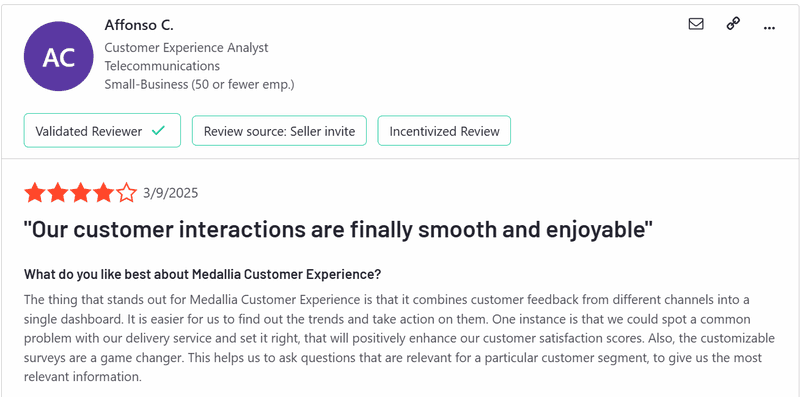Medallia customer review.