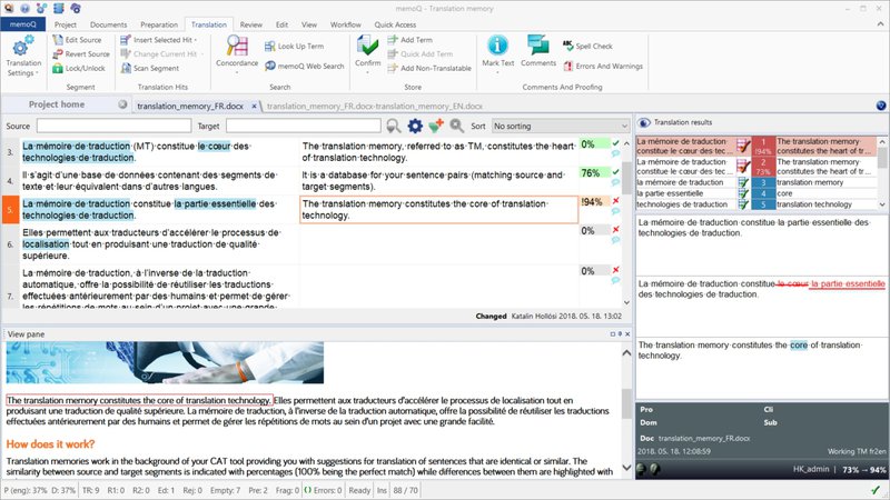 memoQ software localization tool dashboard