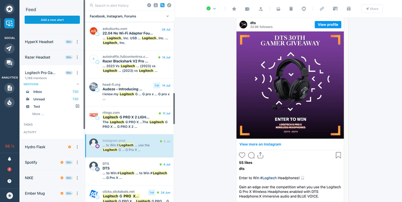 Customer feedback platform: Mention