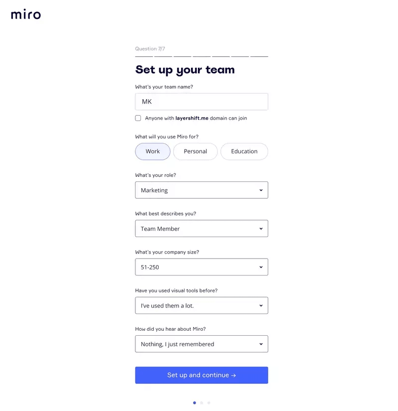 Signup flow example from Miro.