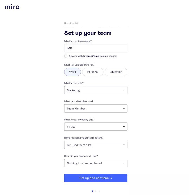 The Miro sign-up page