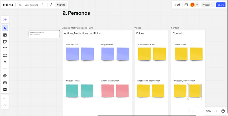 Template for brainstorming user personas