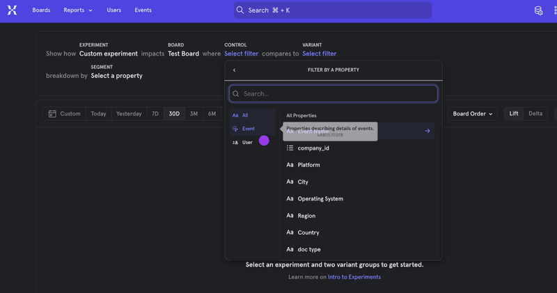 Mixpanel control and variant groups