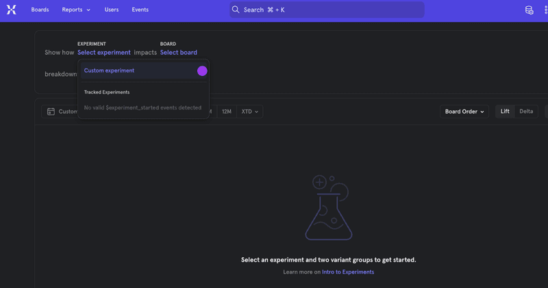 Mixpanel custom experiment