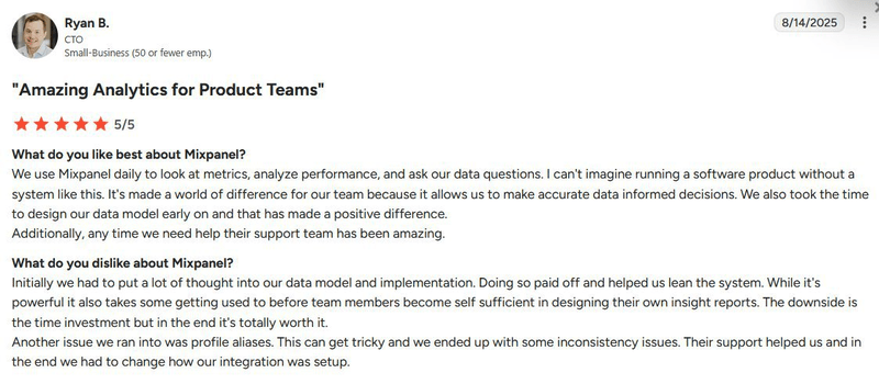 Mixpanel reviews on G2