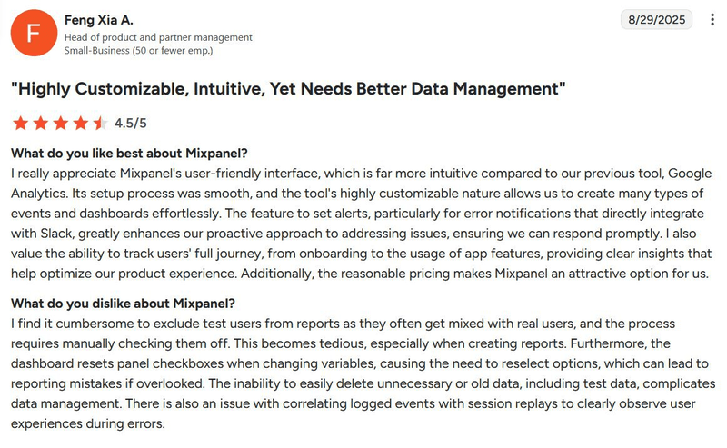 User review: Mixpanel.