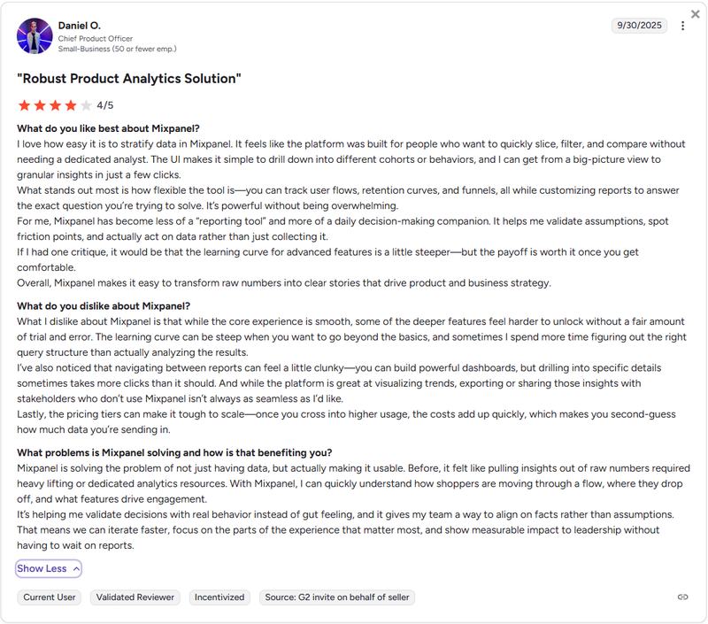 posthog vs mixpanel g2 review.