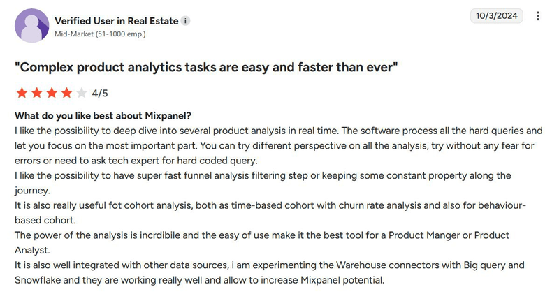 Mixpanel reviews on G2