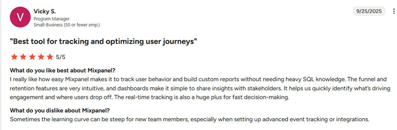 Mixpanel reviews on G2