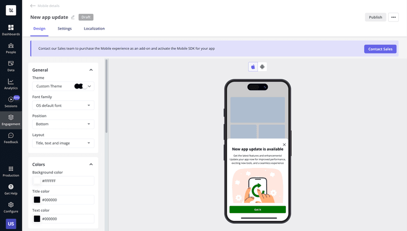 Mobile slideouts builder on Userpilot.