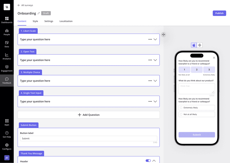 in-app surveys in userpilot