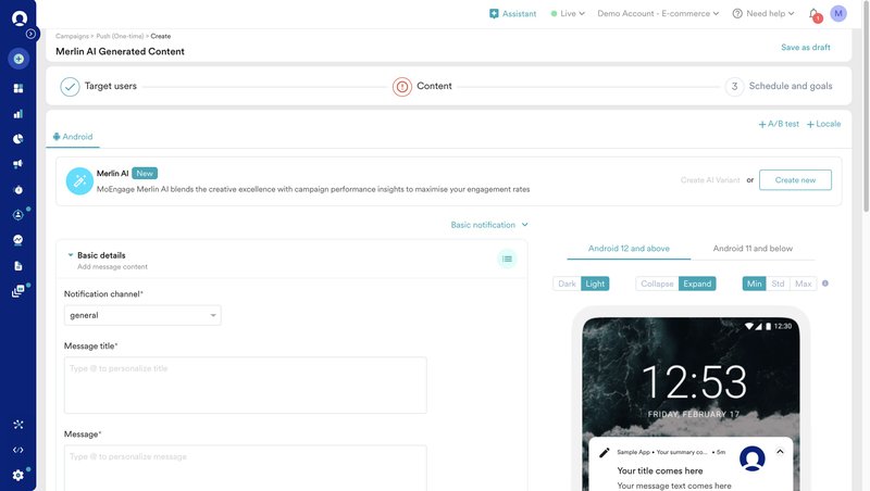 MoEngage push notification builder