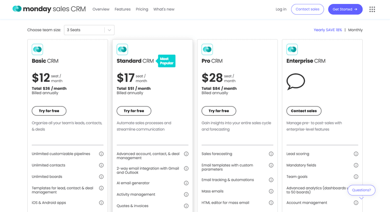 monday.com pricing page