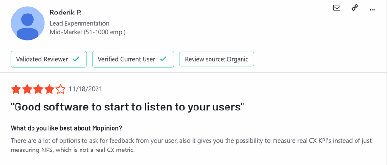 Customer review on G2.