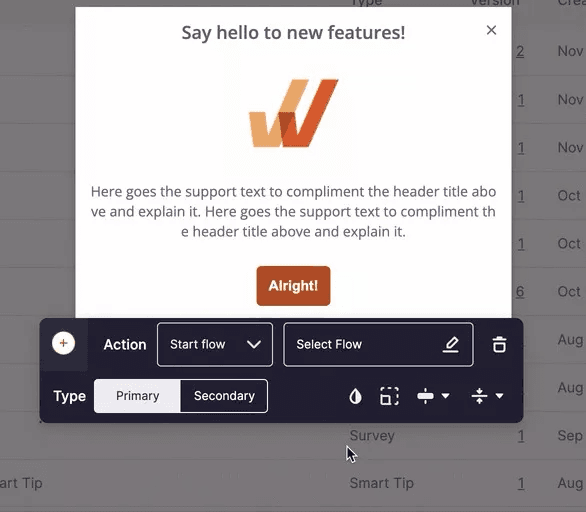 You can announce new features and create contextual experiences via Whatfix.