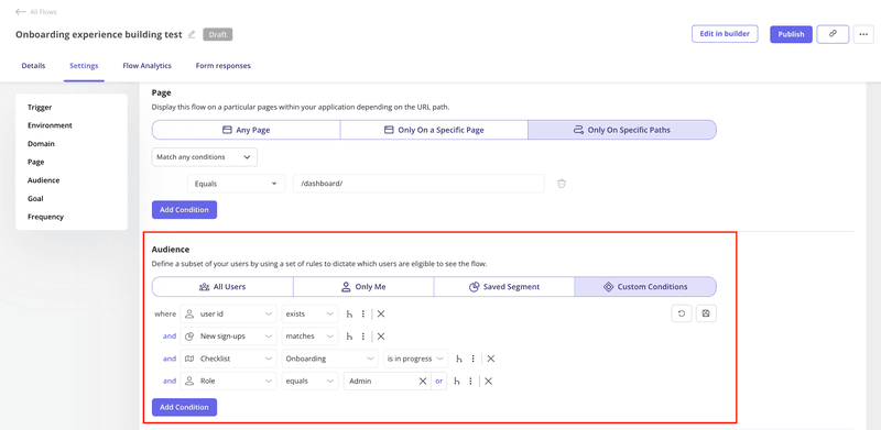 audience targeting settings for mobile onboarding flow in Userpilot dashboard