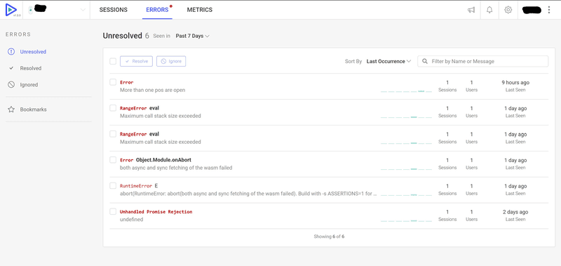 OpenReplay error sheet