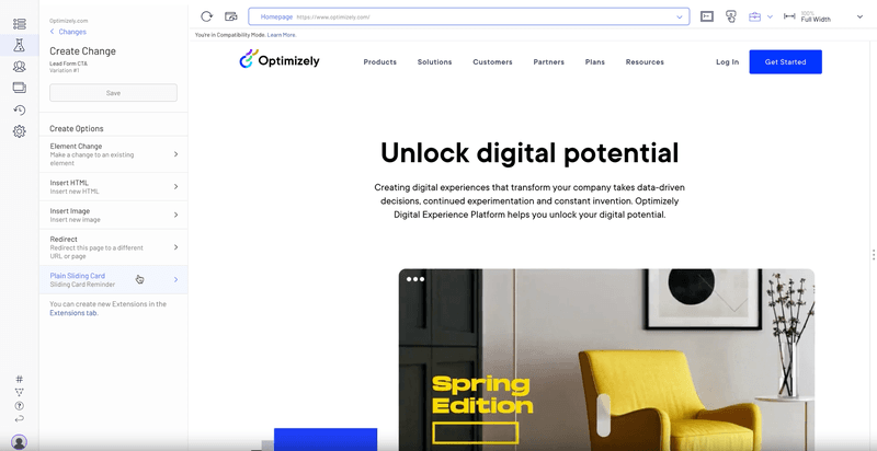 Optimizely A/B testing tool