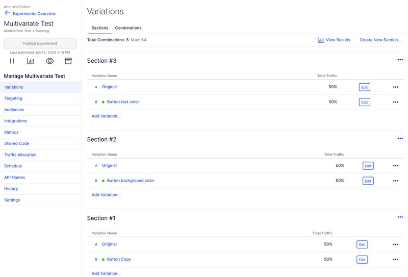 Optimizely multivariate test