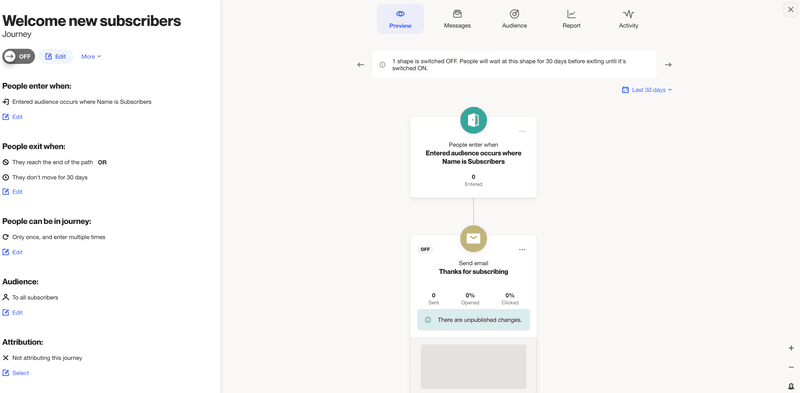 Ortto's journey builder for new subscribers