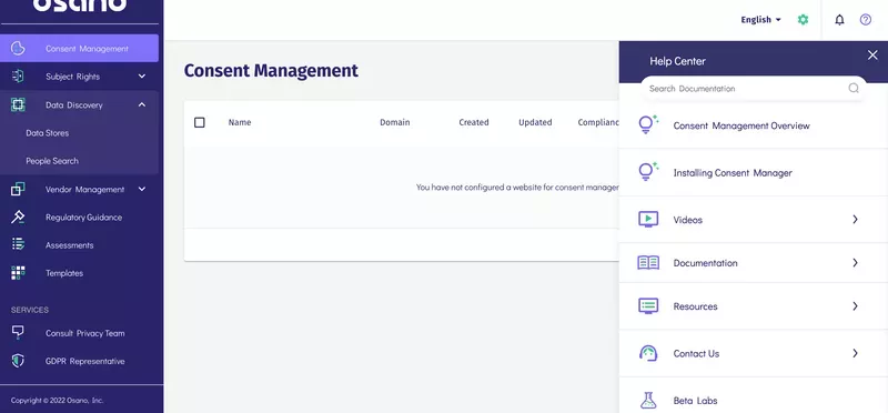 Osano in-app resource center