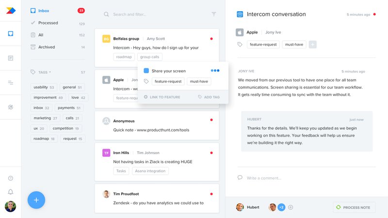 Screenshot of Productboard UI