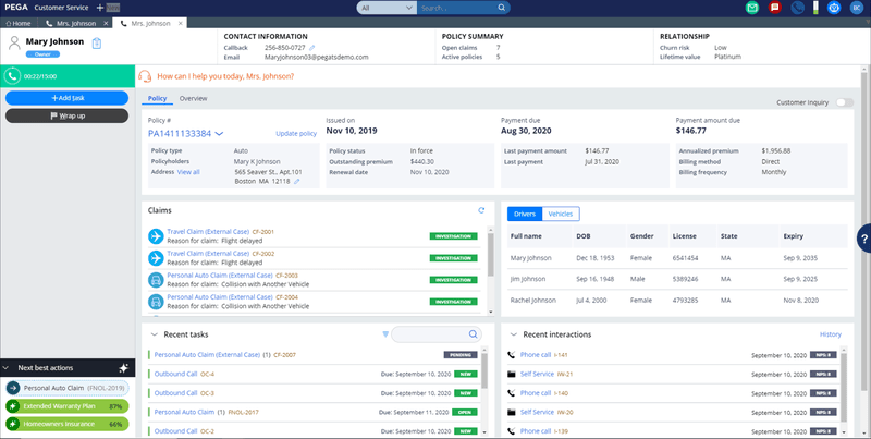 Pega customer profile view