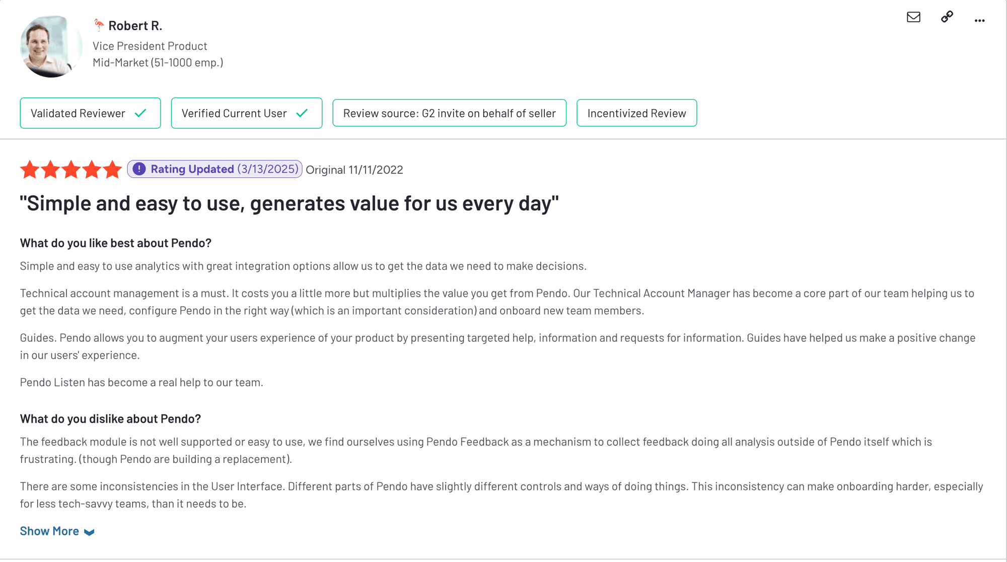 User review for Pendo.