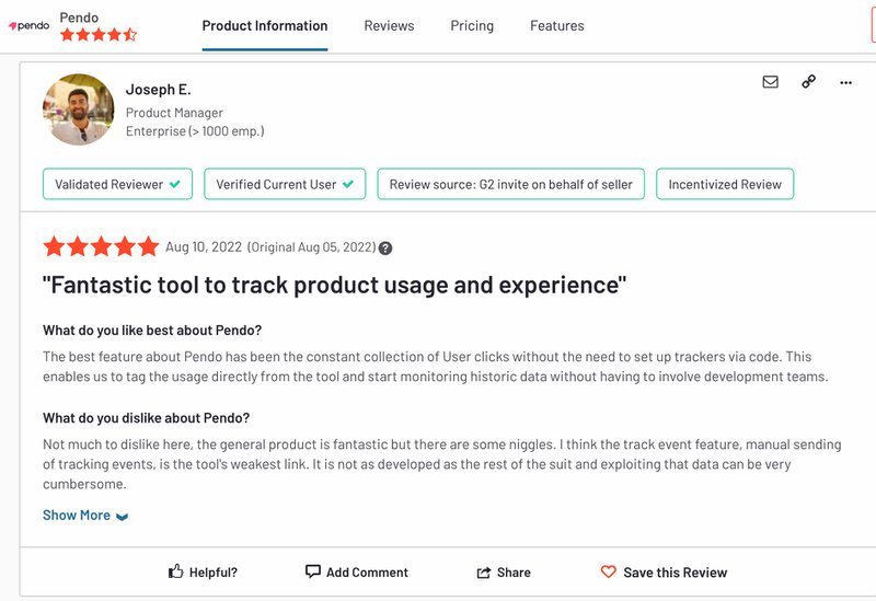 Pendo review on G2.