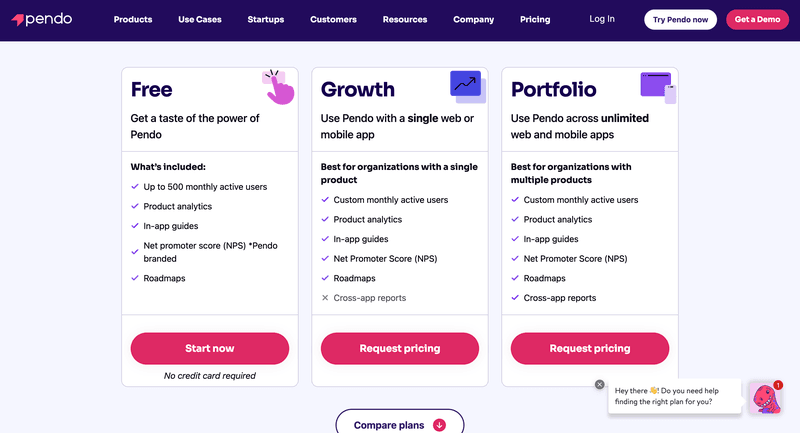 pricing plans on Pendo