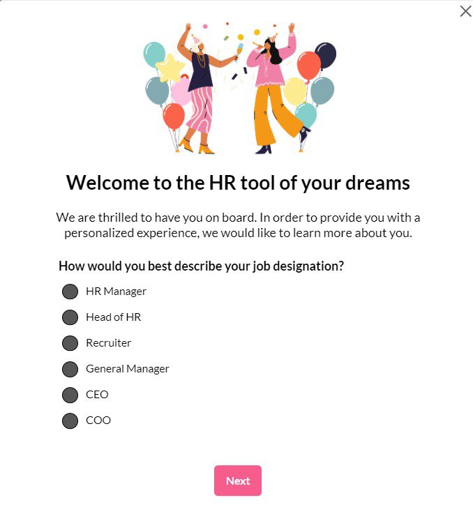 A welcome survey collecting customer data, useful for customer retention management