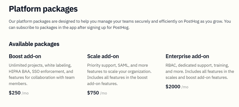 posthog platform packages