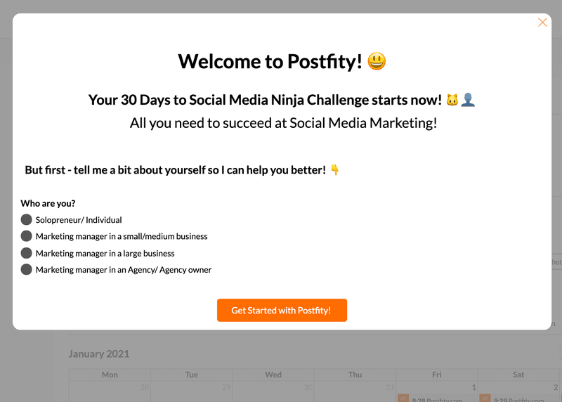 postfity welcome screen