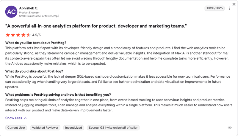 posthog vs mixpanel g2 review.