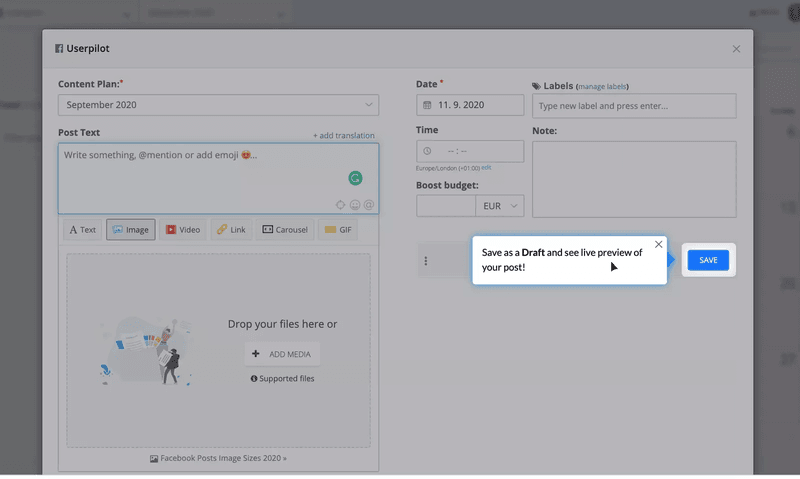 Tooltip providing contextual guidance to educate users with Userpilot.