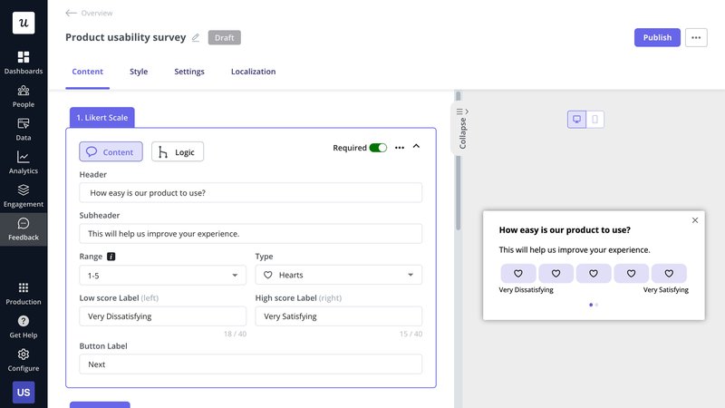 A survey created in Userpilot.