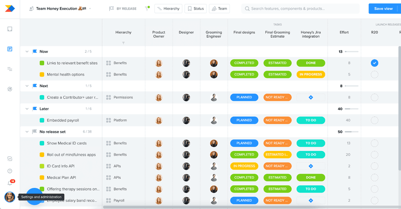 Productboard dashboard via Productboard
