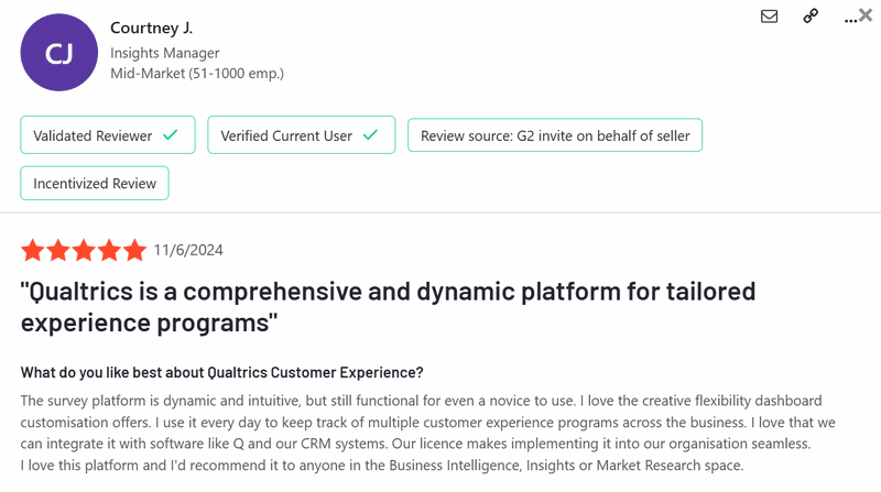 Qualtrics review on G2.