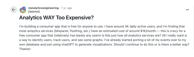Mixpanel event-based tracking seems to be expensive even for a small app.