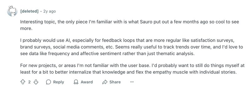 reddit user's comment on AI qualitative data analysis