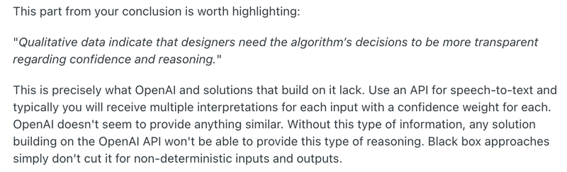 Reddit comment highlighting the need for AI transparency in confidence and reasoning.