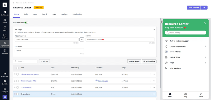 How to create client onboarding process in financial services: provide self-service support with Userpilot’s resource center