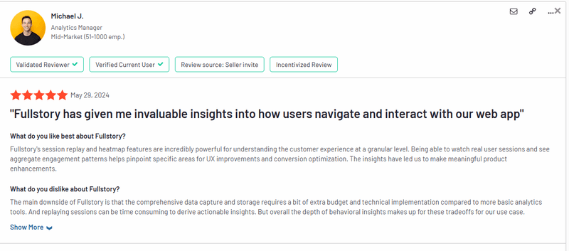 Fullstory session replay review