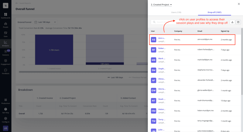 Userpilot session recordigs to identify why users drop off