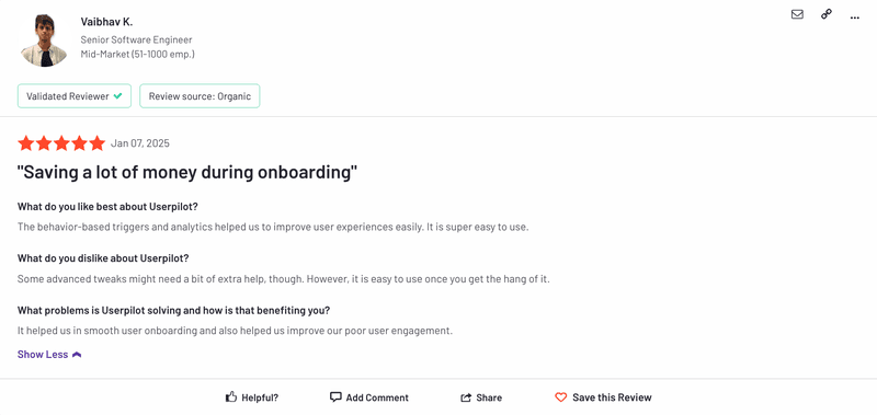Userpilot’s G2 review 1