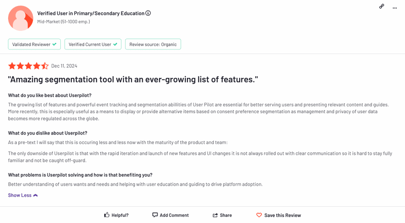 Userpilot’s G2 review 3