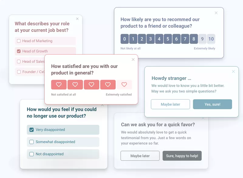 Screenshots of Refiner survey options