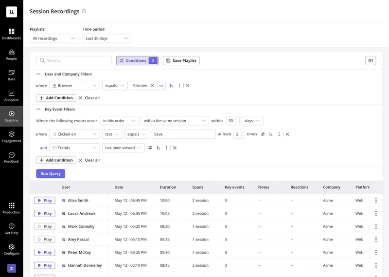 Session filtering in Userpilot