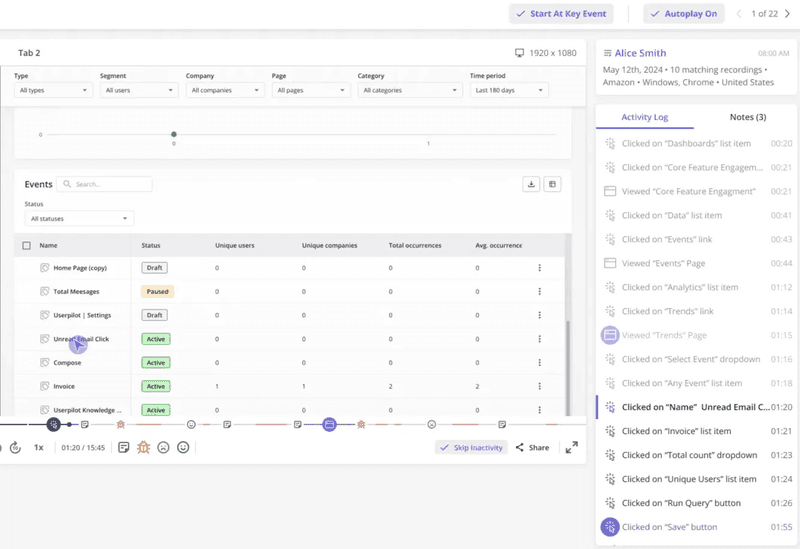 Capture session replays with Userpilot.