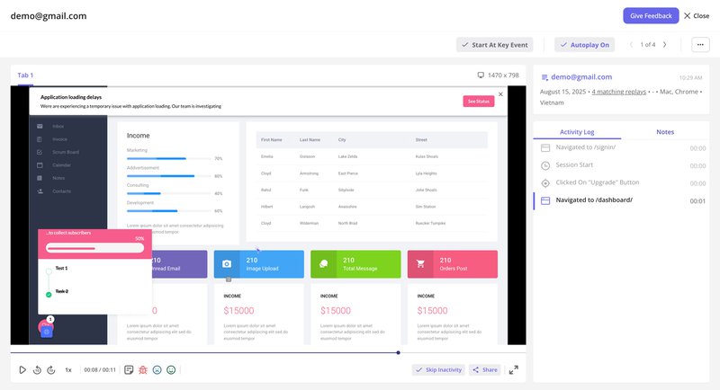 Userpilot session replay and in-app toolkit